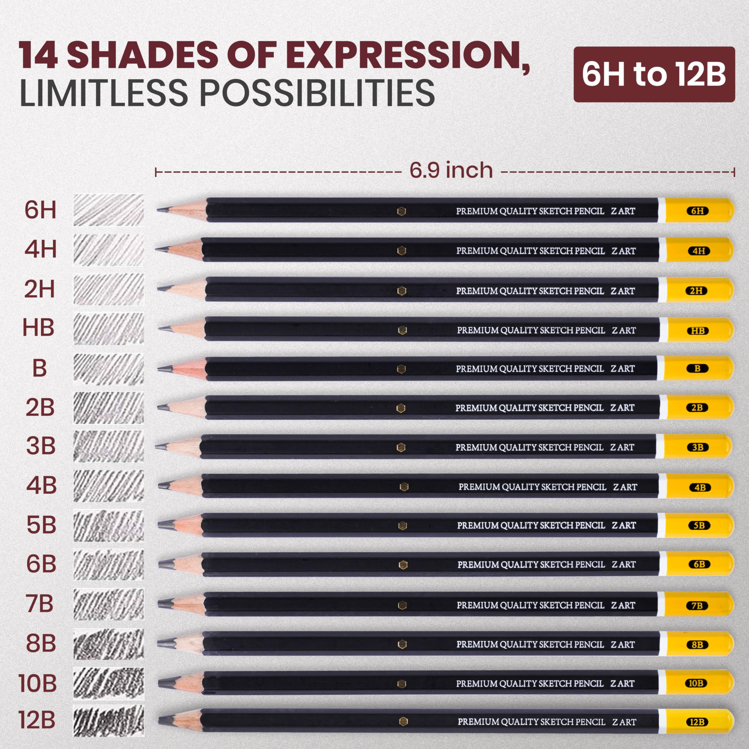 Drawing Pencils Set of 14   12B – 6H Versatile Sketching Pencils with Metal Case   Strong Graphite Lead for Sketching, Shading & Illustrating   Ideal Art Pencils for Beginners, Artists & Students