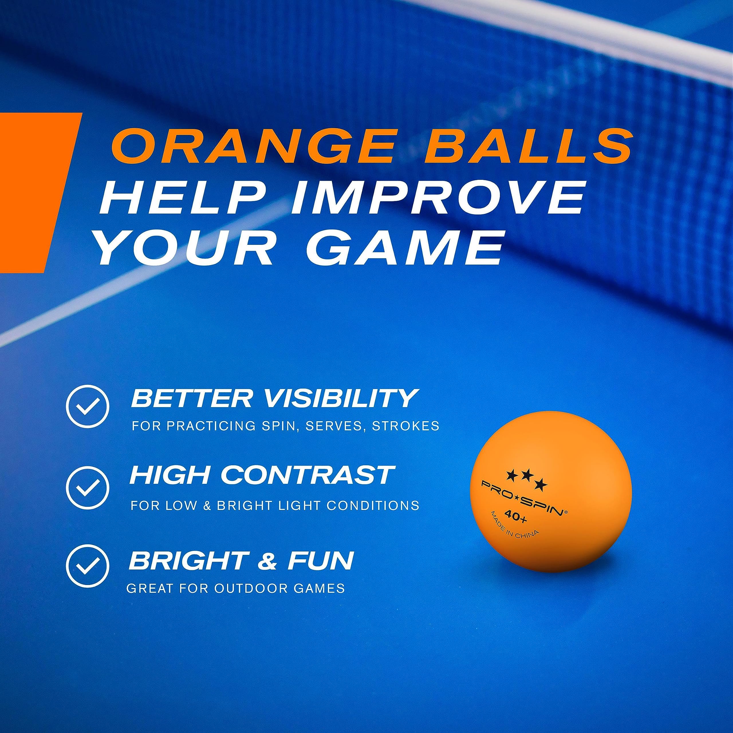 PRO SPIN Ping Pong Balls - Orange 3-Star 40and Table Tennis Balls (Pack of 60)   High-Performance ABS Training Balls   Ultimate Durability for Indoor/Outdoor Ping Pong Tables