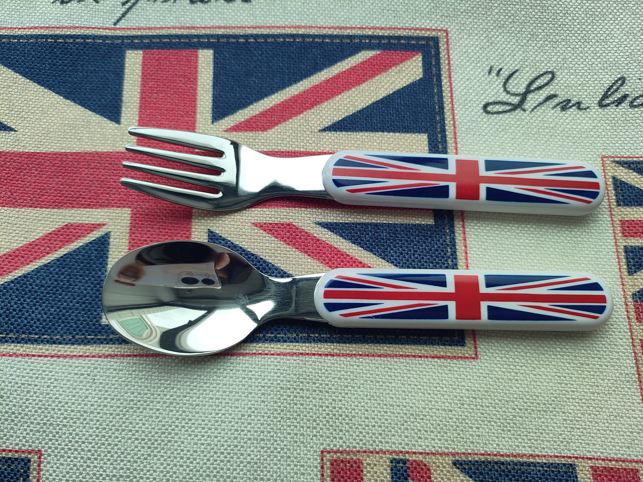 EXZACT Union Jack Kids Cutlery 6pcs Stainless Steel 18/10 Toddler Children's Cutlery - 3 x Forks, 3 x Spoons - BPA Free - Dishwasher Safe - Union Jack