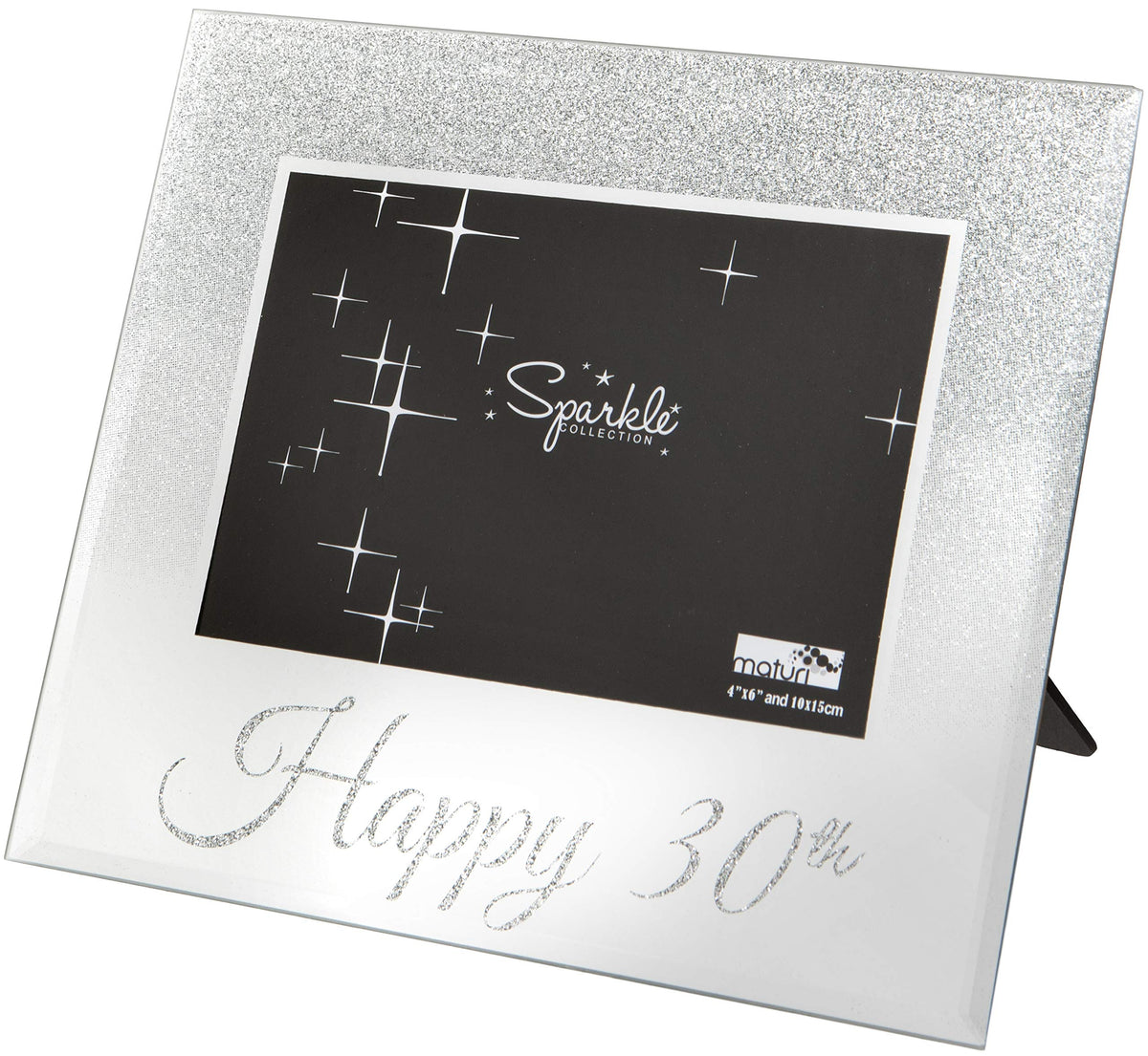 Maturi Silver Glitter Photo Frame, Mirrored 6 x 4 Inch, Happy 30th Gift