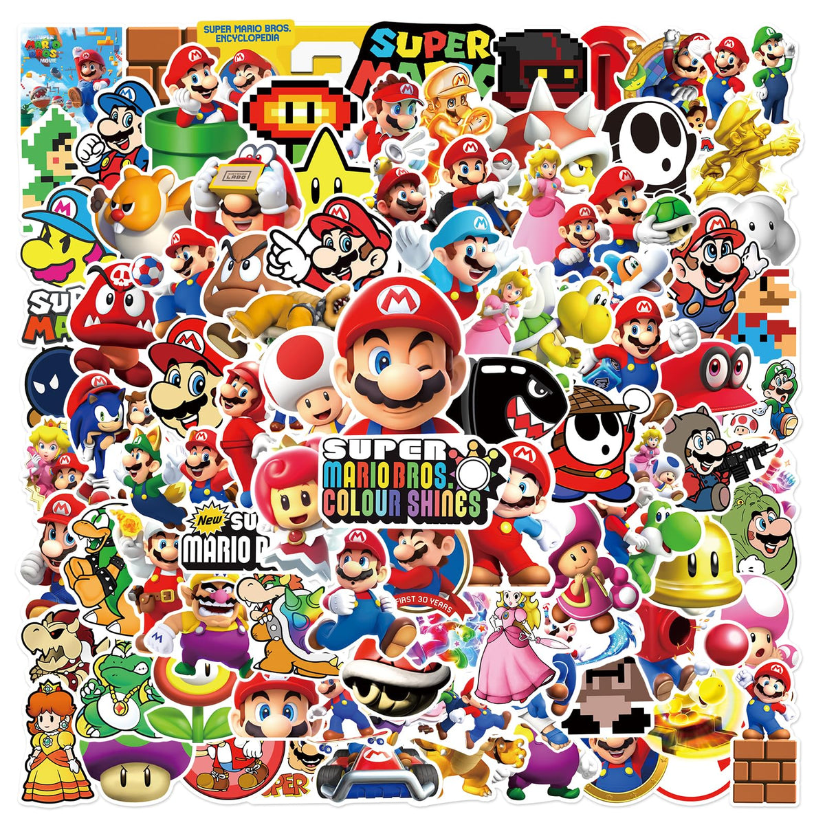 Super Mario Bros Stickers for Water Bottles 100 Pack Cute,Waterproof,Aesthetic,Trendy Stickers for Teens,Girls Perfect for Waterbottle,Laptop,Phone,Travel Extra Durable Vinyl (Mario) …