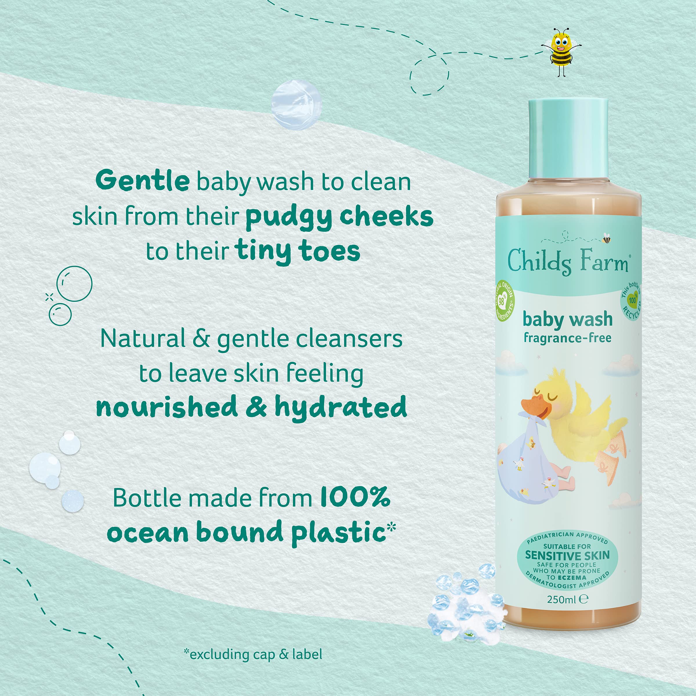 Childs Farm Baby Body Wash, Unfragranced, Gently Cleanses, Suitable for Newborns with Dry, Sensitive and Eczema-prone Skin (Packaging may vary), 250 ml