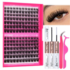 JIMIRE Eyelash Extension Kit Fluffy Cluster Lashes Kit with Glue Bond and Seal Volume Lashes Individual Cluster Kit 10-18MM Wispy DIY Lash Extensions Kit at Home Faux Mink Individual Eyelashes Kit