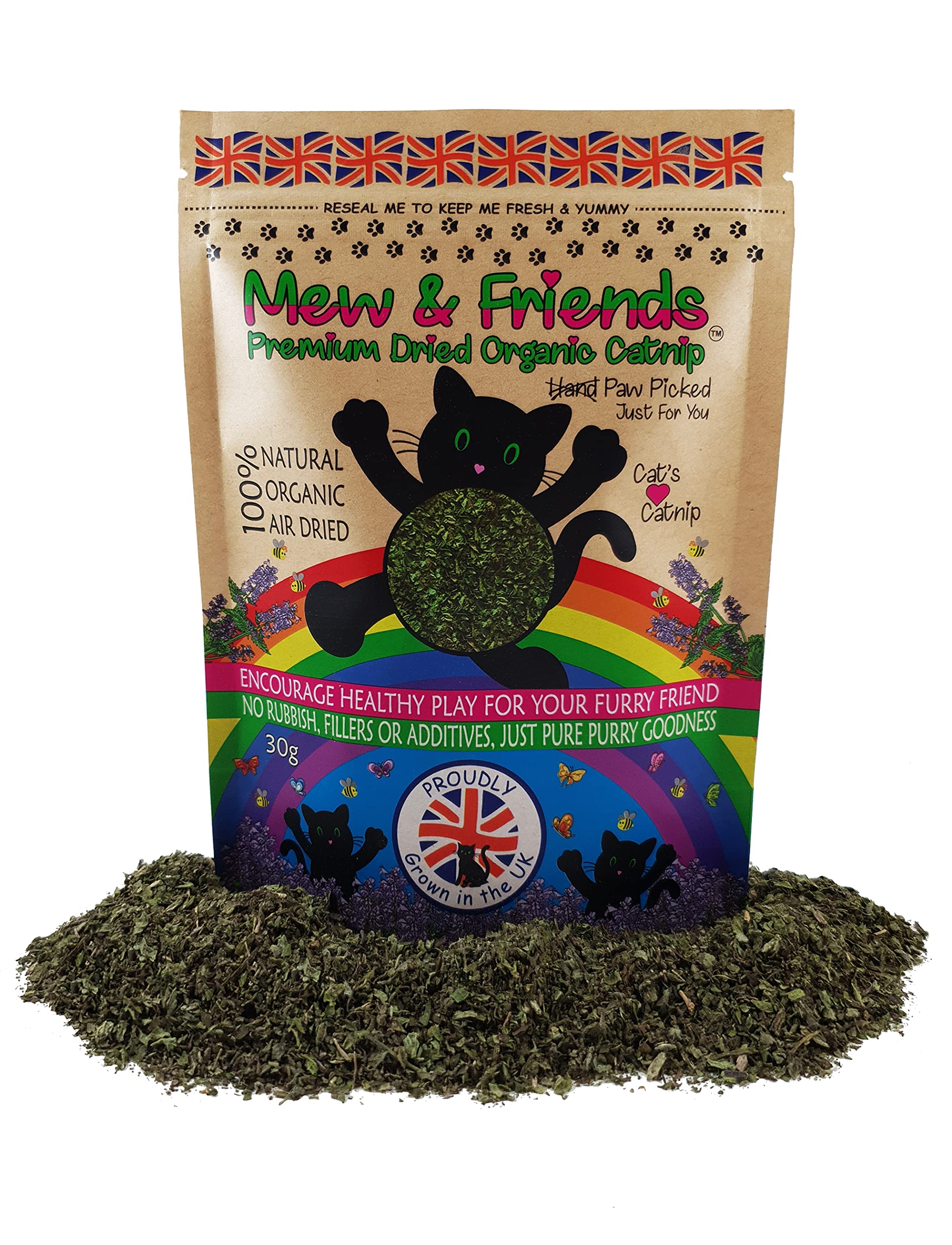 Mew & Friends Catnip - Grown in UK Premium Catnip 100% Organic Naturally Dried   Extra Strong Cat Nip   New 2024 Crop   Cat Toy   Cat Treat   Gift For Cat Lovers - 30g