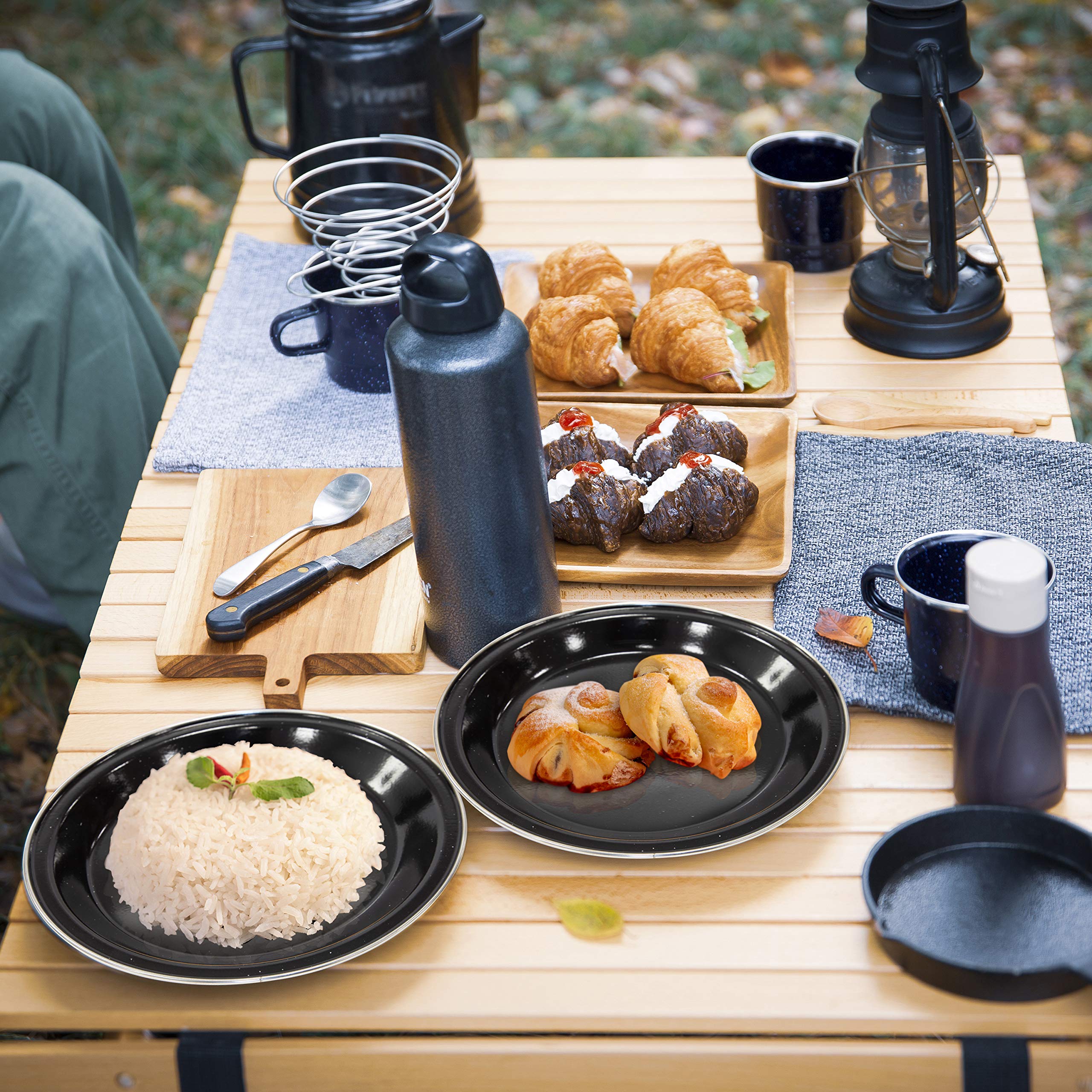 Milestone Camping Enamel Travel Mugs, Plates & Bowls/Ideal for Camping, Hiking, Fishing, Travels & More/Black Colour (Plate)