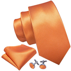 Barry.Wang Orange Tie Set with Handkerchief Cufflinks Silk Party Necktie