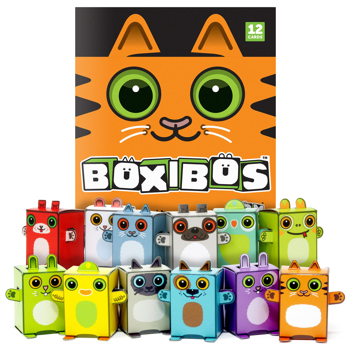 Box Buddies Boxibos Pets - Pack of 12 Mini Box Animals - Paper Craft for Kids, Party Bag Fillers, Pocket Money Toys