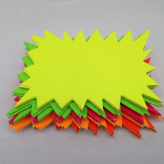 60 x neon flourescent stars - 10cm x 7.5cm assorted neon flashs cards price display tags lebel shop