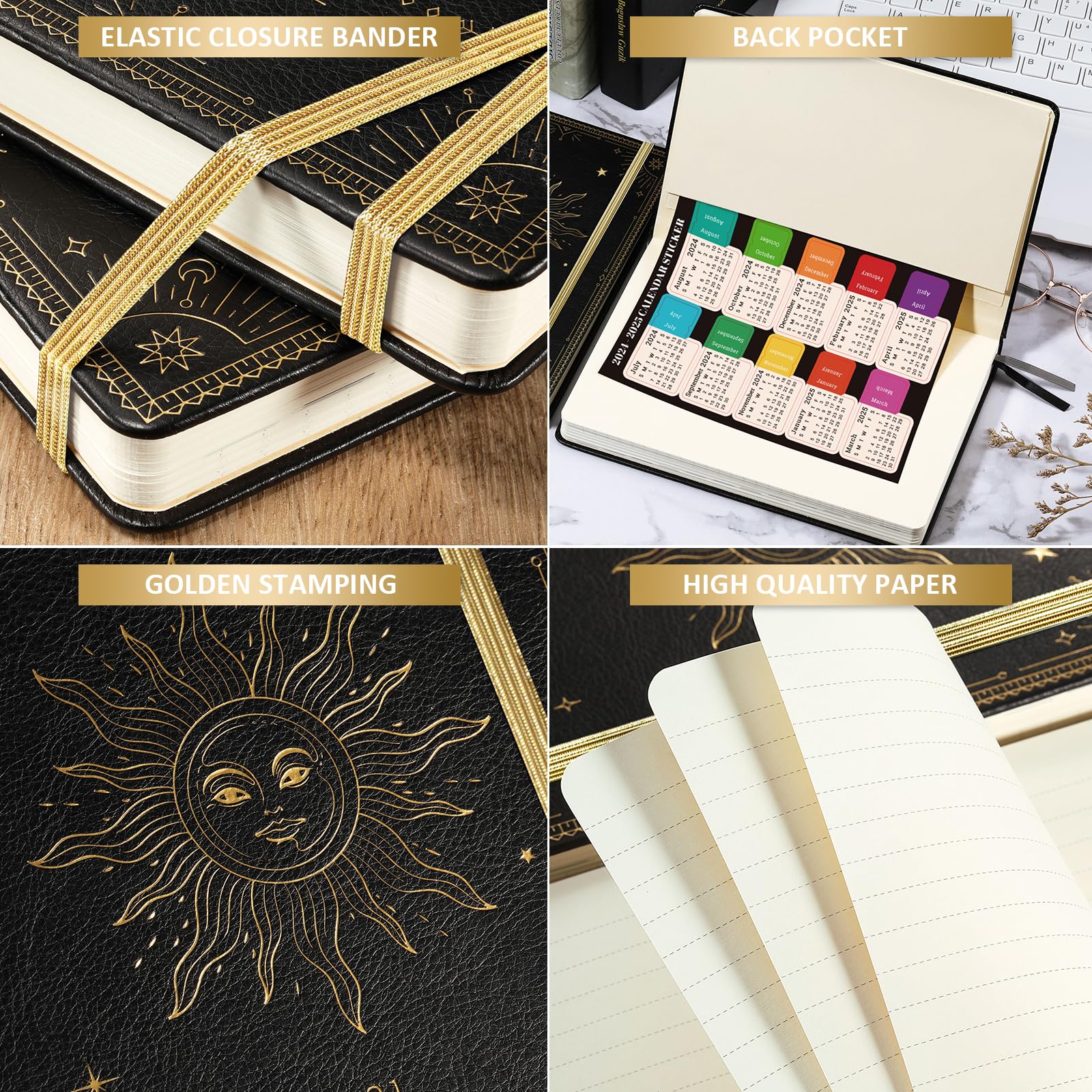 Academic Diary 2024-2025 - Diary 2024-2025 Week to View, July 2024 - June 2025 12 Months, Premium Leather Cover, Gold Stamp, Accordion Pocket, Gift Box, 25 Note Pages, Black