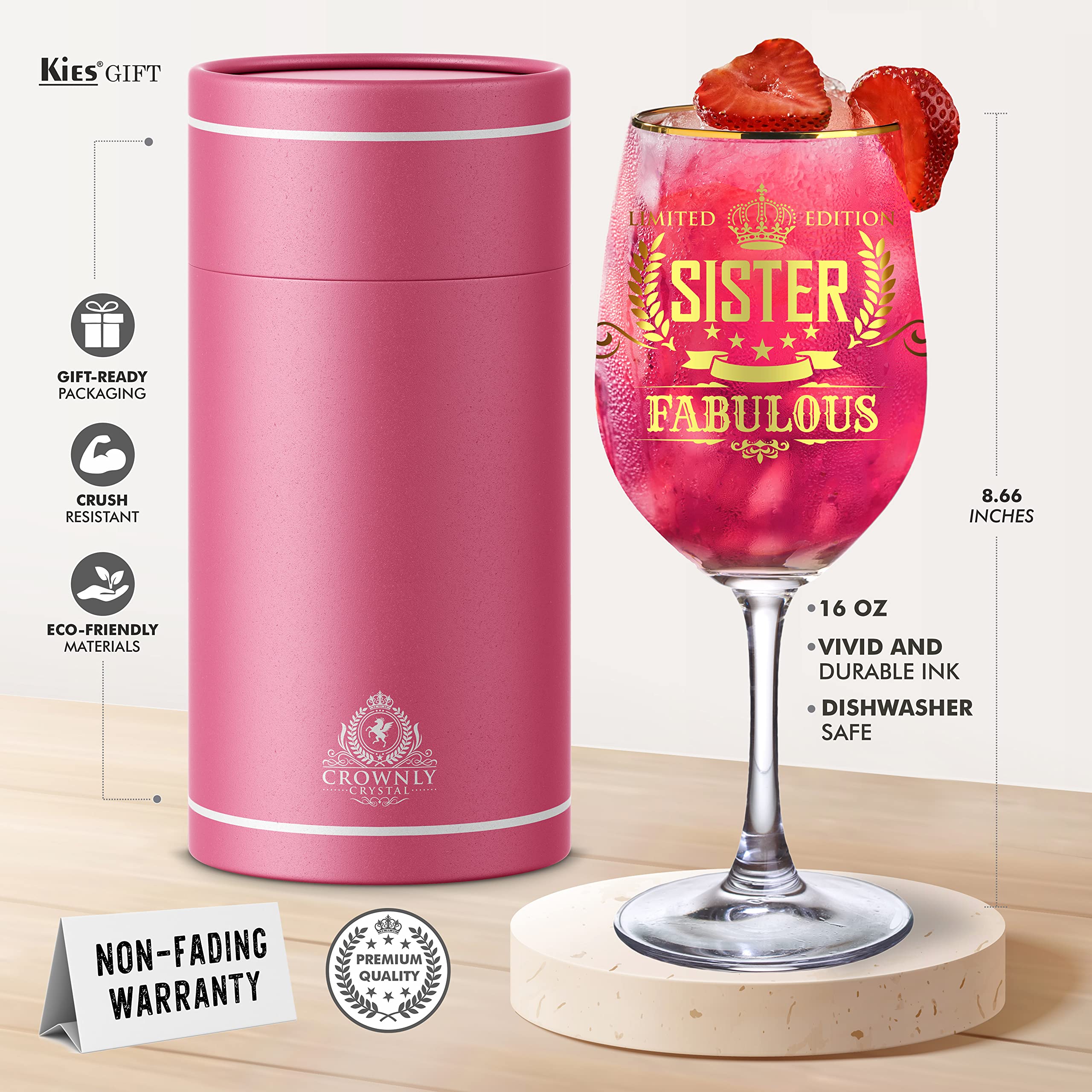 CROWNLY CRYSTAL® Gifts for Sister Wine Glass Personalised Birthday Gifts for Women Sister Gifts Ladies Gifts Ideas Red Wine Sister Gifts from Sister Gifts for Her Presents for Women