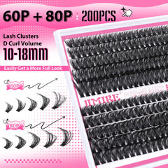 Fluffy Cluster Lashes D Curl 200D Volume Individual Eyelashes Natural Mink Individual Lashes Russian Eyelashes Individual Cluster 10-12-14-16-18MM 180Pcs Lash Clusters by JIMIRE