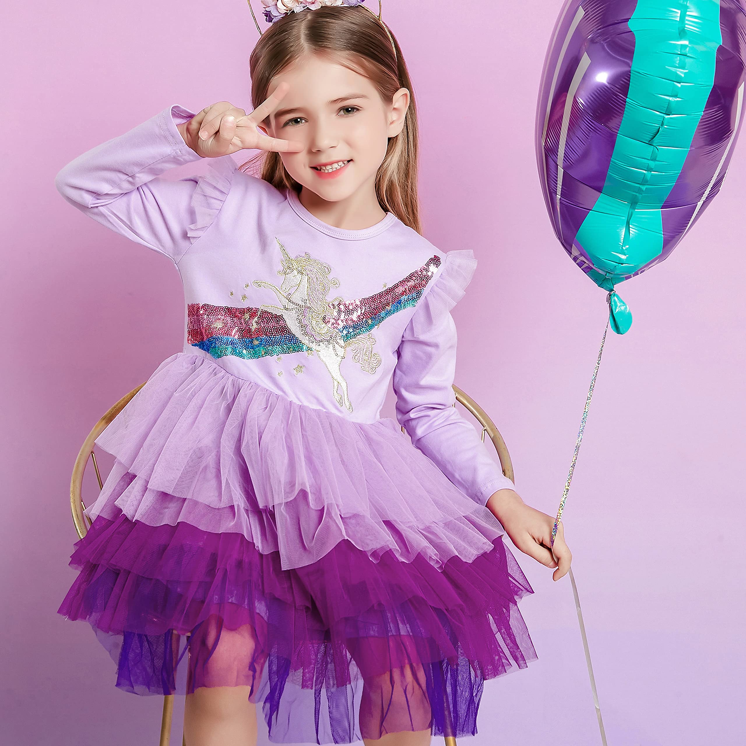 VIKITA Girls Dresses Princess Dress Flower Tulle Birthday Party Dress Girls Clothing LH4019 3T