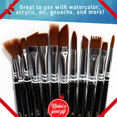 Crafts 4 All Paint Brushes 12 Set Professional Paint Brush Round Pointed Tip Nylon Hair Artist Acrylic Brush for Acrylic Watercolor Oil Painting