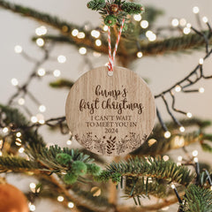 Bump's First Christmas Wooden Christmas Tree Ornament Decoration Bauble - Pregnancy Gift Keepsake for Grandma & Grandad or Mummy & Daddy