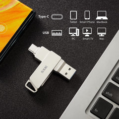 SSK 64GB USB C Flash Drive up to 200MB/s Transfer Speed Dual Connectors 2 in 1 Type CandUSB 3.2 Thumb(Jump) Drive Memory Stick Thunderbolt 3 Compatible for Android Phone,Macbook/Pro/Air,and more