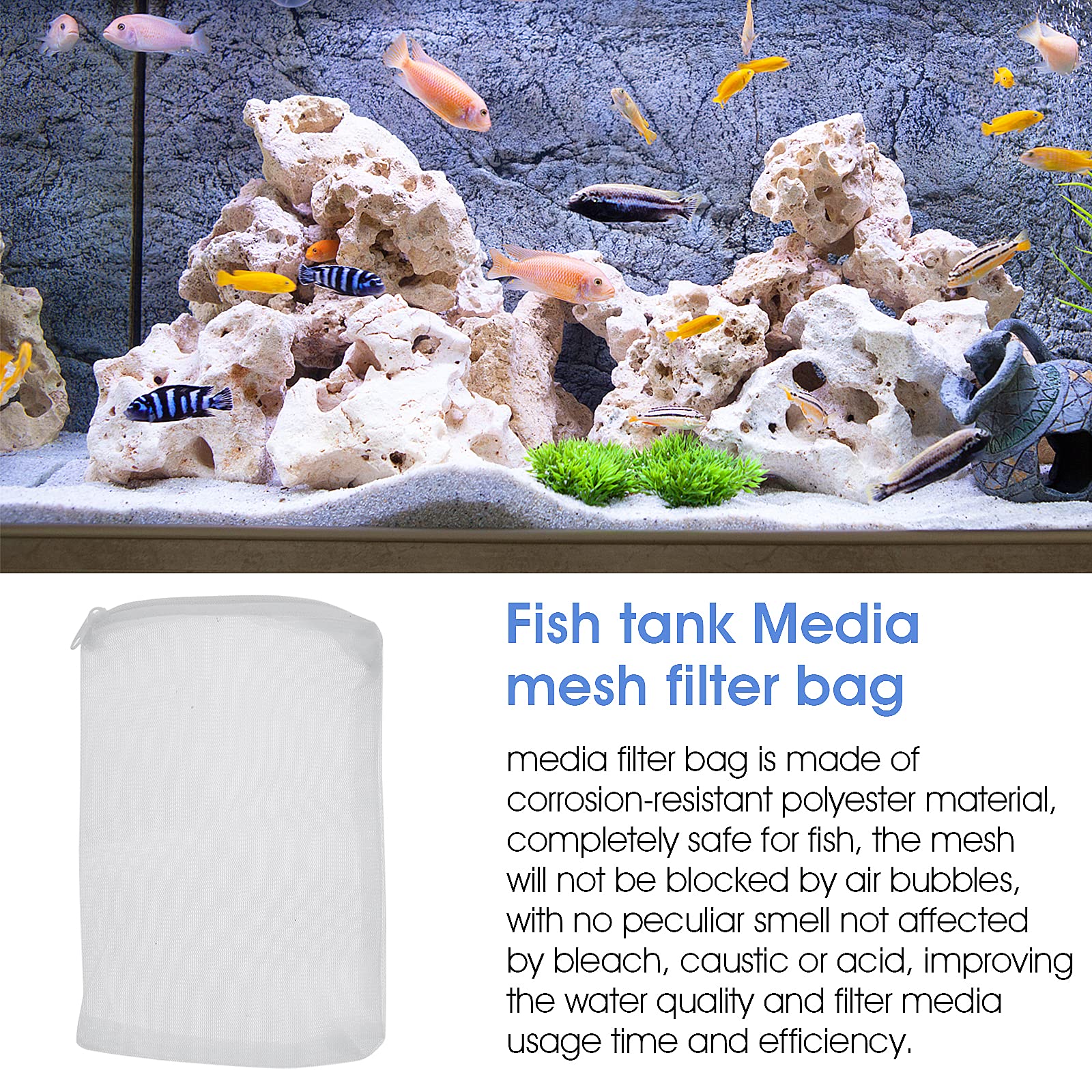 Molain Aquarium Filter Bags- Fish Tank Media Mesh Filter Bag High Flow Fine Mesh Net Reusable Bags with durable plastic Zipper for Fish Tank Bio Balls, Pelletized Carbon -Mesh hole 1mm (10Pcs White)