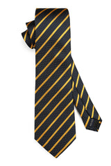 HISDERN Men's Tie and Pocket Square Set Striped Navy Blue & Yellow Ties Formal Classic Elegant Necktie & Handkerchief for Business Wedding Party