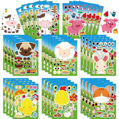 24 PCS Farm Animal Make a Face DIY Stickers for Kids, Farm Animal Party Bag Fillers Gift Set for Girls Boys, Animal Sticker Sheets Birthday Party Decorations Party Supplies, Party Favours Kit