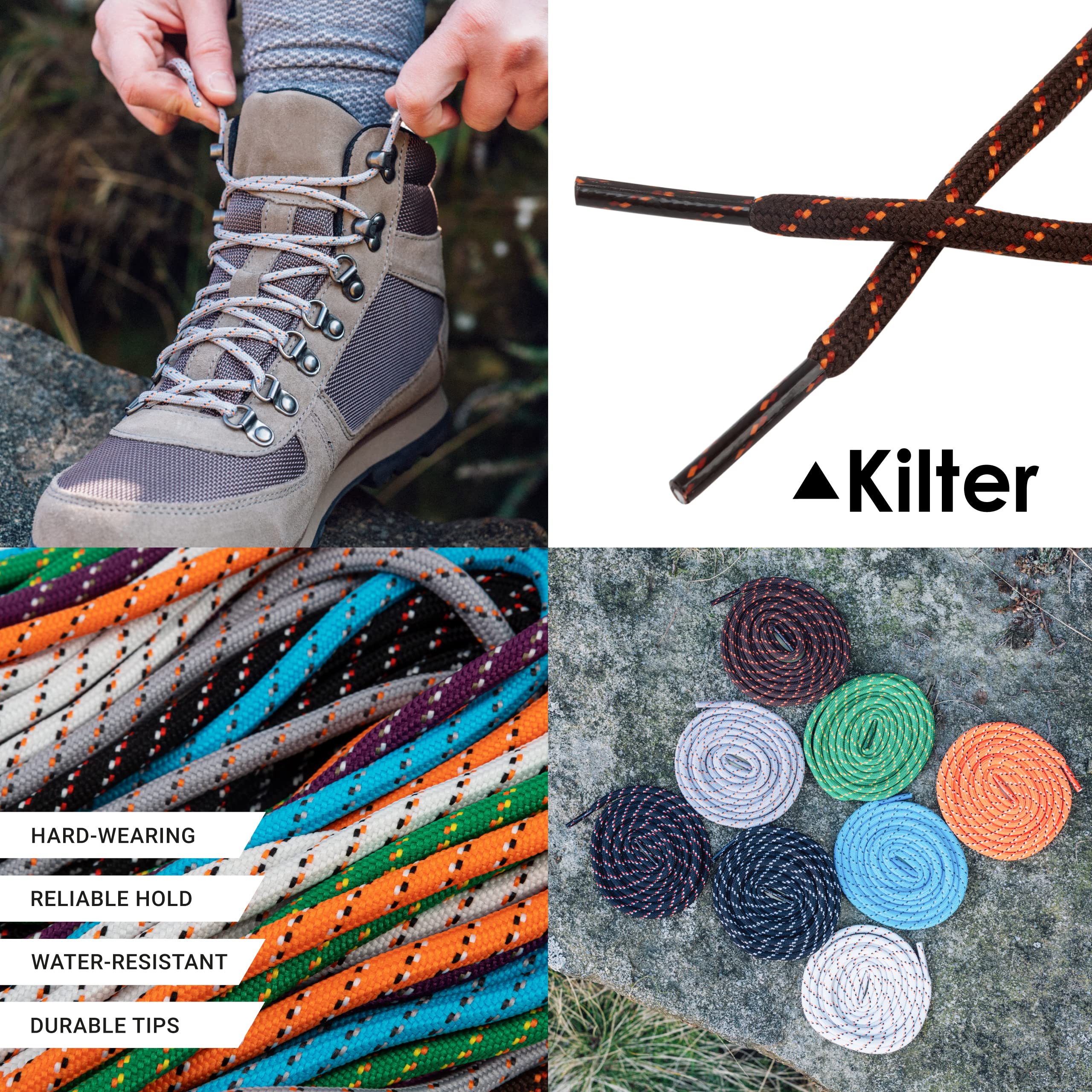 Kilter Strong Round Rope Style Shoelaces For Hiking Shoes and Boots - Brown/Dark Orange/Orange - 120cm - 47 inch (1 Pair)