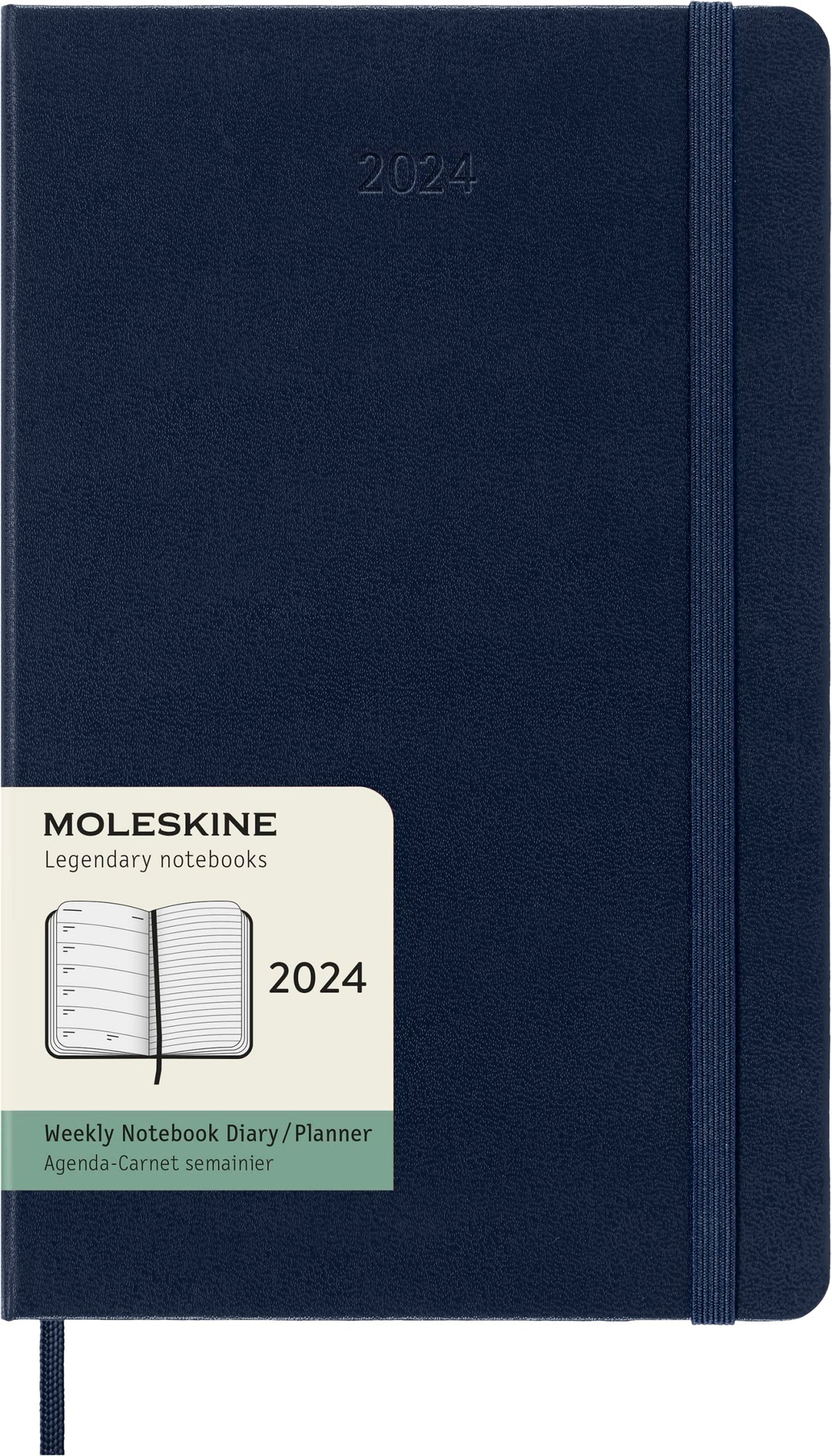 Moleskine Weekly Agenda With Space For Notes 12 Months 2024, Agenda 2024, Size Large 13x21, Hard Cover And Elastic Closure, Colour Sapphire Blue