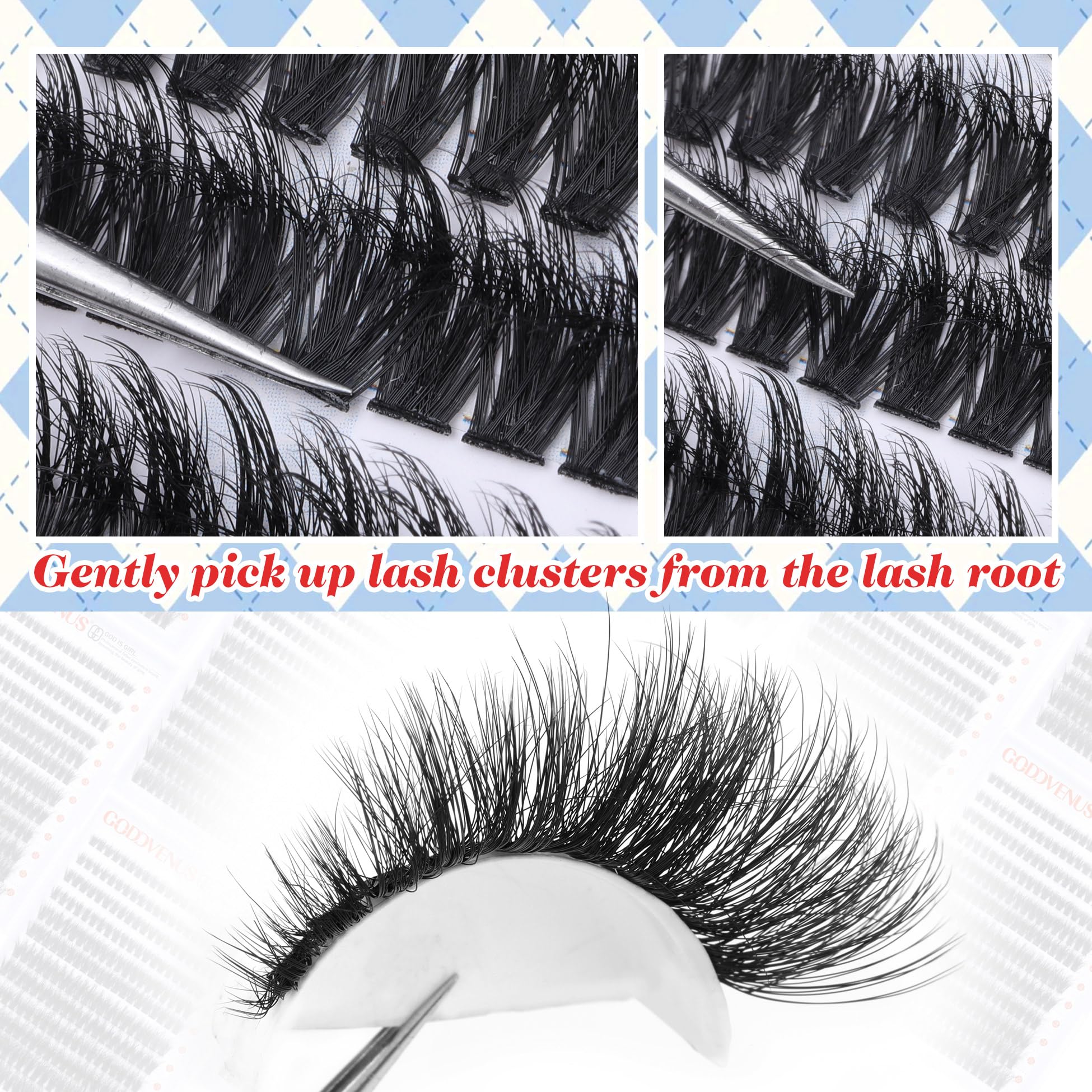 Goddvenus Individual Eyelashes Thick Cluster Lashes Wispy Lash Clusters 10-20mm Fluffy Eyelash Clusters Dramatic Lashes Individual Russian D Curl Eyelashes Extensions 240pcs