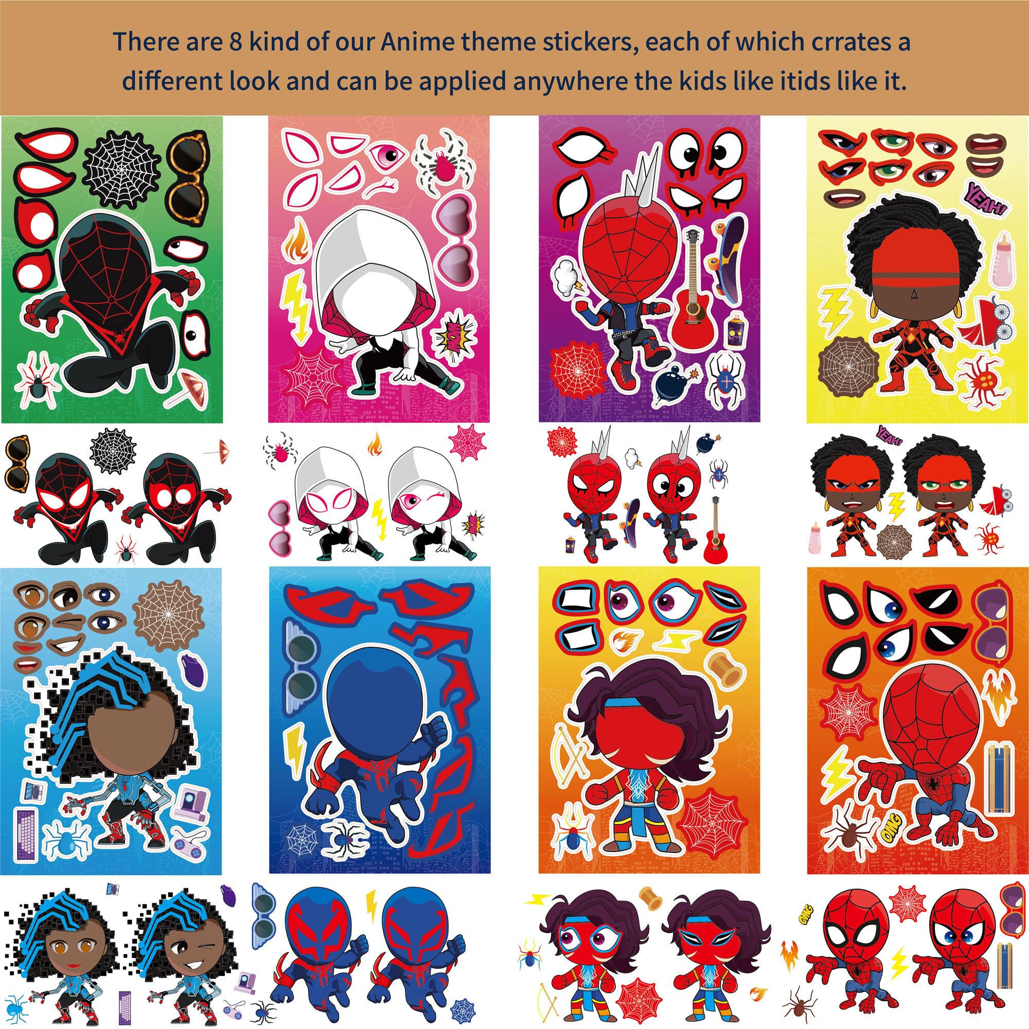 JUUFLA 24 PCS Spidey Hero DIY Stickers Party Gift Set for Kids, Spider Make a Face Art Craft Stickers for Goodie Candy Bag Fillers, Spidey Party Favors Birthday Party Supplies for Boys Girls