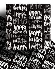6 x Eco Happy Birthday Wrapping Paper Sheets - Premium Recyclable Black and White Wrapping Paper 70cm x 50cm. Eco Friendly 100% Recycled Gift Wrap (6-pack)