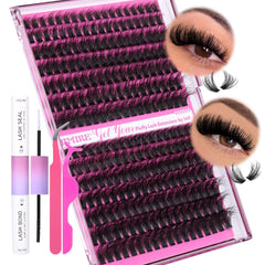 DIY Eyelash Extension Kit 10-18MM Fluffy Cluster Lashes Kit with Lash Bond and Seal 80Dand100D Russian Individual Eyelashes Kit 280Pcs Fluffy Lashes Individual Cluster Self Application by JIMIRE