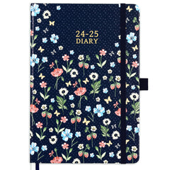 Academic Diary 2024-2025 - A5 Academic Diary 2024-2025 Week to View, 2024-2025 Diary from Aug. 2024 to Jul. 2025 with Hard Cover, Pen Loop and Back Pocket, 21.3 x 14.7 x 1.6 cm, Flowers