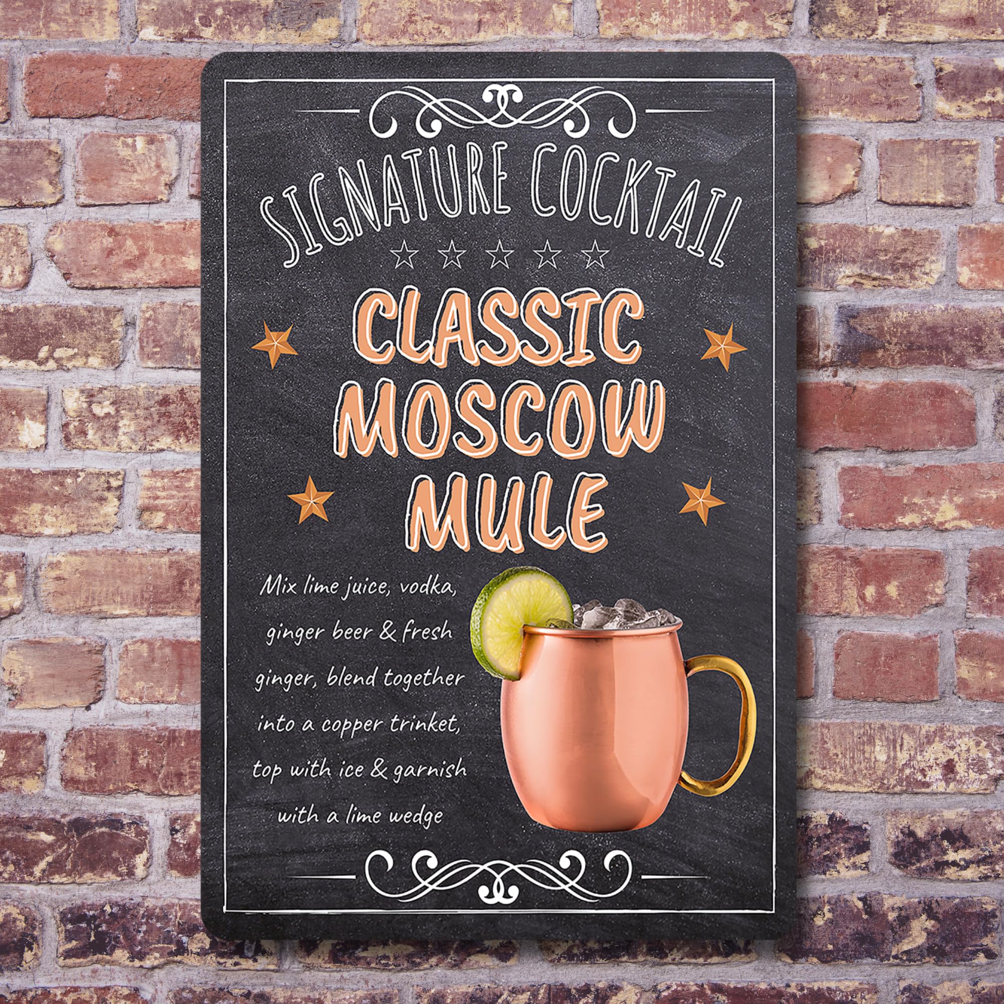 BAR SIGNS Classic Signature Cocktail Recipes Posters, Chalkboard Wall Art 20cm X 30cm for Home Decor, Pub, Tiki Bar, Kitchen, Restaurant (Moscow Mule)