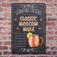 BAR SIGNS Classic Signature Cocktail Recipes Posters, Chalkboard Wall Art 20cm X 30cm for Home Decor, Pub, Tiki Bar, Kitchen, Restaurant (Moscow Mule)