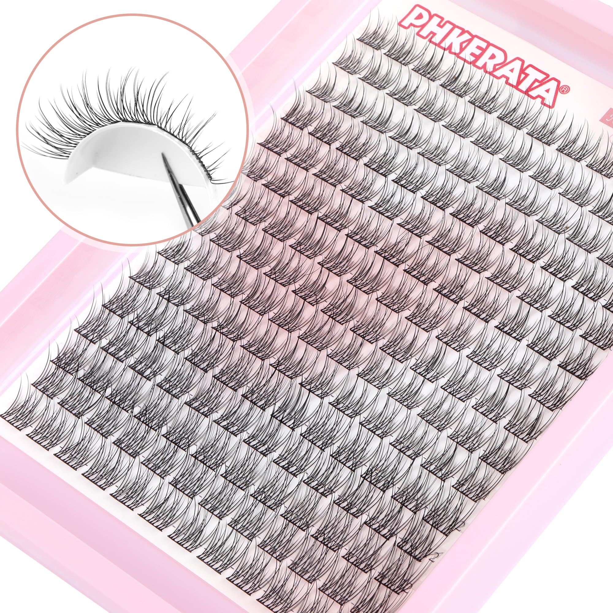 PHKERATA Wispy Cluster Lashes Natural Individual Eyelashes 180Pcs 9-12MM Lashes Individual Cluster Short Wispy C Curl Eyelash Clusters 9-12MM Super Thin Band Eyelashes