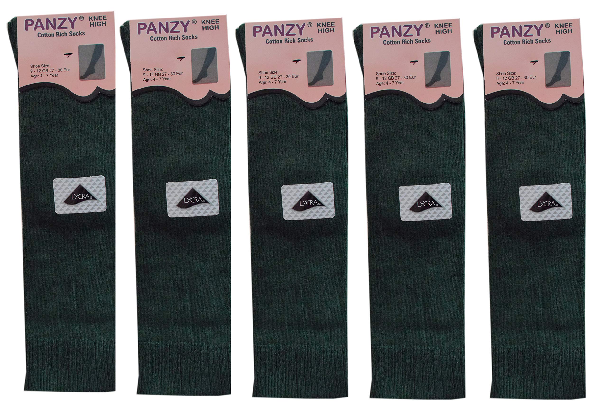 5 Pairs Children/Kids Girls Knee High Plain School Cotton Rich Socks (4-7 yrs, Bottle Green)