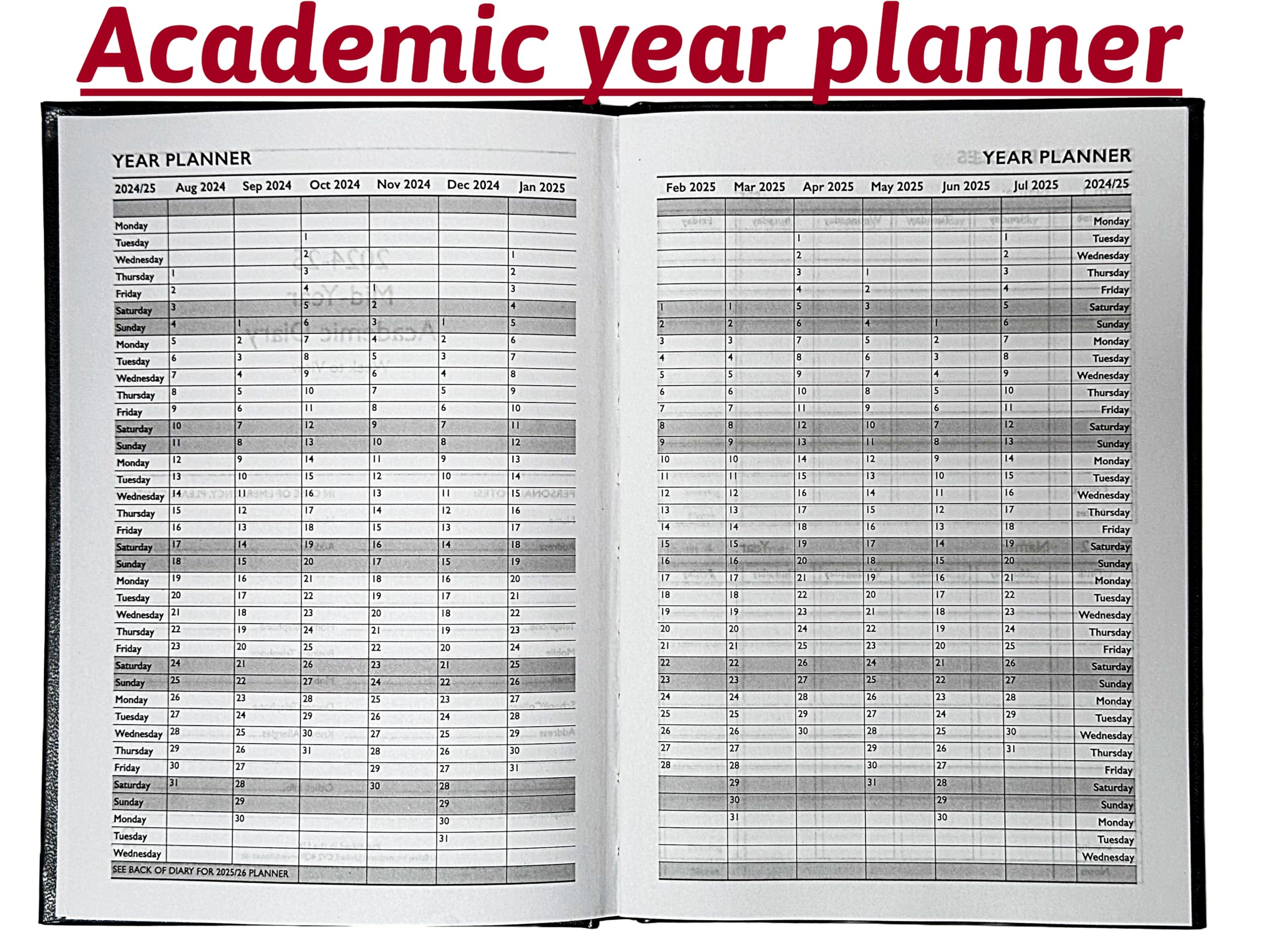 A4 Academic Diary 2024/2025 Week to View Hardback Case Bound - BLUE