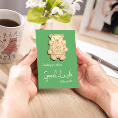 Good Luck Gifts Card with Teddy Bear Hug Token Cute Back to School Positive Affirmation Leaving Present Job Colleague Keepsake for Driving Test GCSE for Friends Daugther Present in the Pocket