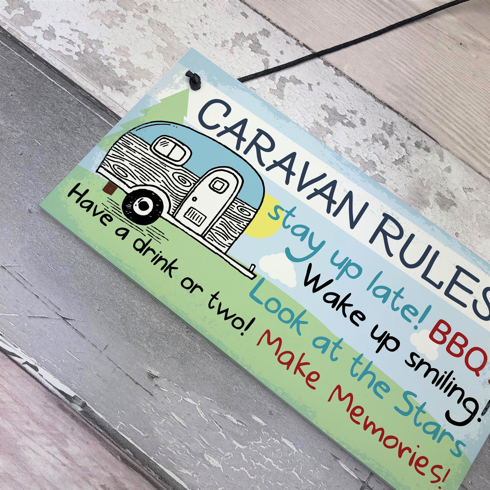 RED OCEAN Caravan Rules Novelty Hanging Plaque Campervan Outdoor Garden BBQ Sign Retirement Friend Gift