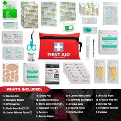 General Medi Mini First Aid Kit, 92 Pieces Small First Aid Kit - Includes Emergency Foil Blanket, Scissors for Travel, Home, Office, Vehicle, Camping, Workplace & Outdoor (Red)