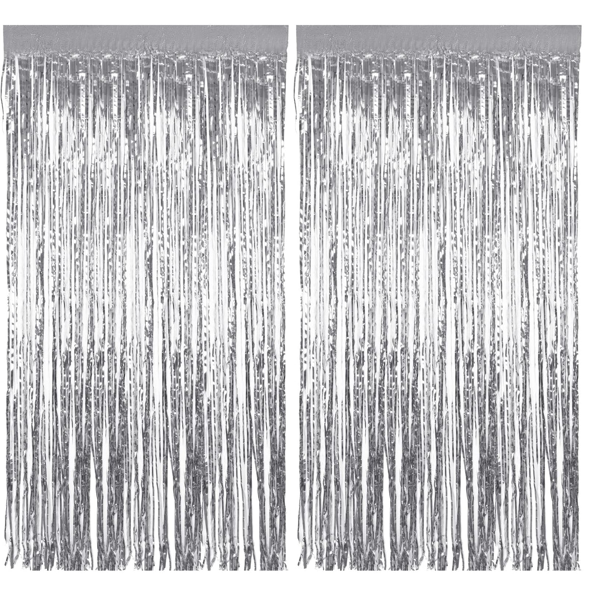 2Pcs 3.3ft x 8.2ft Tinsel Foil Curtains, Silver Metallic Foil Fringe Curtains, Backdrop Curtain Streamers for Baby Shower Birthday Bridal Shower Wedding Holiday Halloween Christmas (Silver)