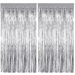 2Pcs 3.3ft x 8.2ft Tinsel Foil Curtains, Silver Metallic Foil Fringe Curtains, Backdrop Curtain Streamers for Baby Shower Birthday Bridal Shower Wedding Holiday Halloween Christmas (Silver)