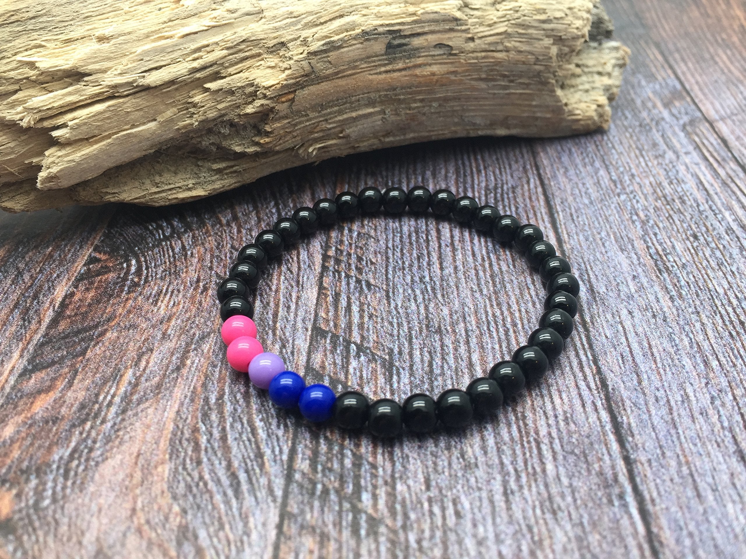 Bisexual Flag Bead Bracelet - 6mm Pink Lavender Blue and Black Acrylic Beads - Pride - Awareness - 7 inches