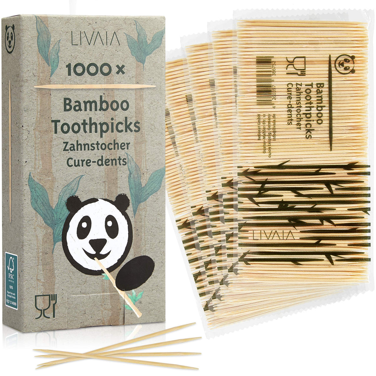 LIVAIA Wooden Toothpicks: 1000 Premium Bamboo Tooth Picks for Dental Care – Wooden Toothpick for Dental Hygiene – Toothpicks Wooden – Cocktail Sticks, christmas cocktail sticks