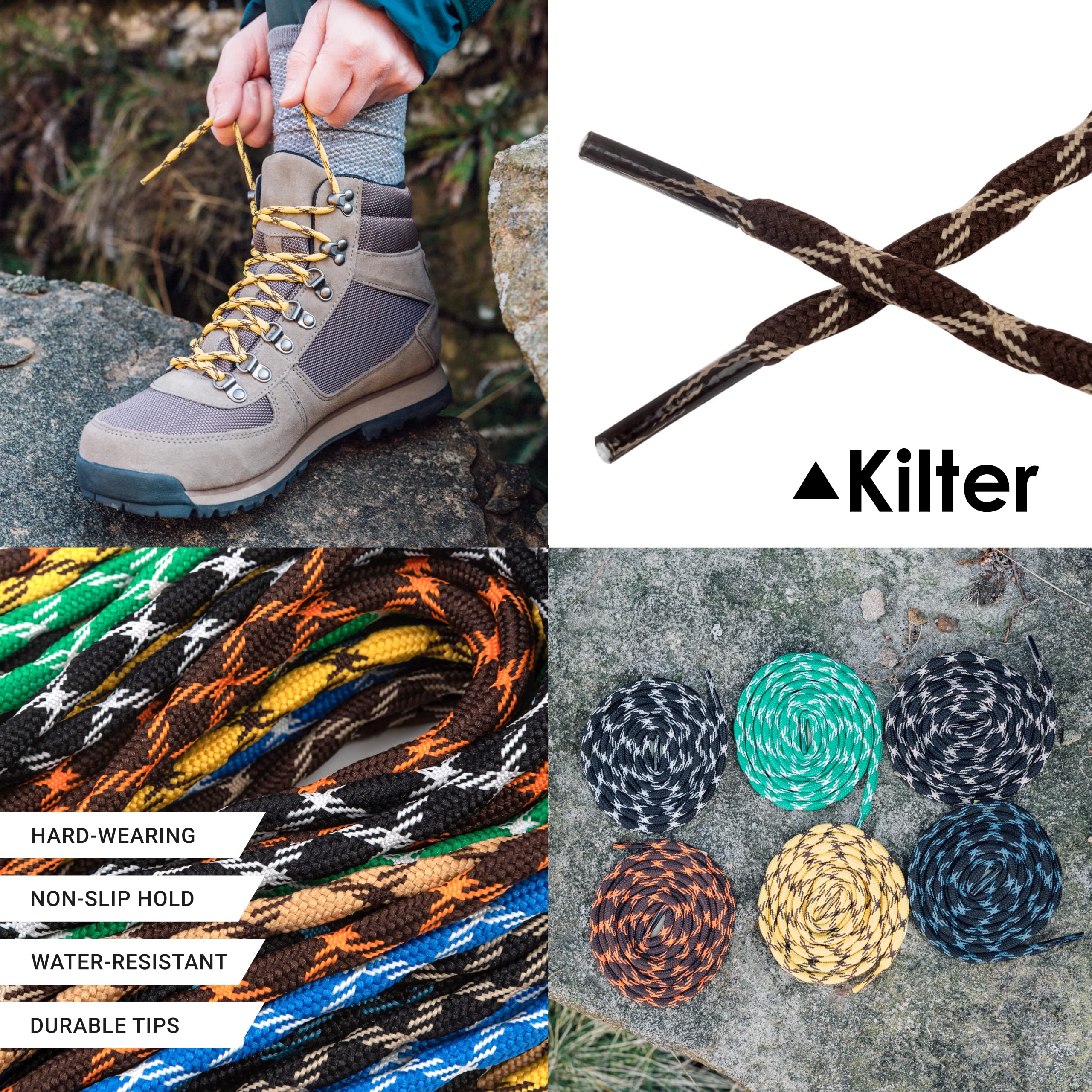 Kilter Strong Non-Slip Laces for Hiking Shoes and Boots - Brown/Beige - 140cm - 55 inch (2 Pairs)