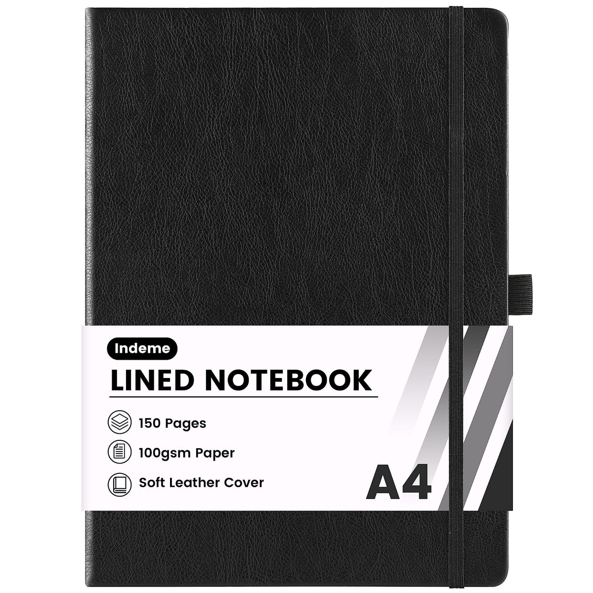 Indeme Notebook A4, Lined Notebook with 144 Pages Premium Paper, Hardcover, 8.35 inches X 11.45 inches, Black