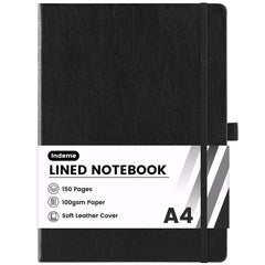 Indeme Notebook A4, Lined Notebook with 144 Pages Premium Paper, Hardcover, 8.35 inches X 11.45 inches, Black