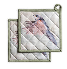 Maison d' Hermine Flying Birds Set of 2 Pot Holders 100% Cotton for Barbecue, Baking, Oven, Microwave, Grilling, Spring/Summer, Easter (20 cm x 20 cm)