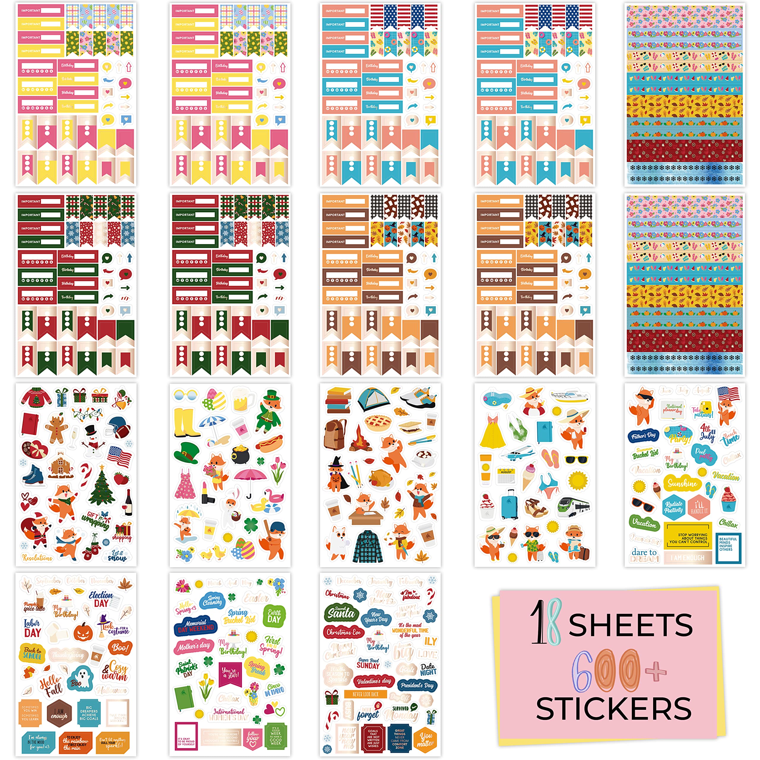 Clever Fox Seasonal Planner Stickers – 600and Month, Holiday & Seasons Stickers for Your Planner, Monthly Journal & Calendar – 18 Sheets, Set of Stickers & Washi Tape by Clever Fox (Seasonal Pack)