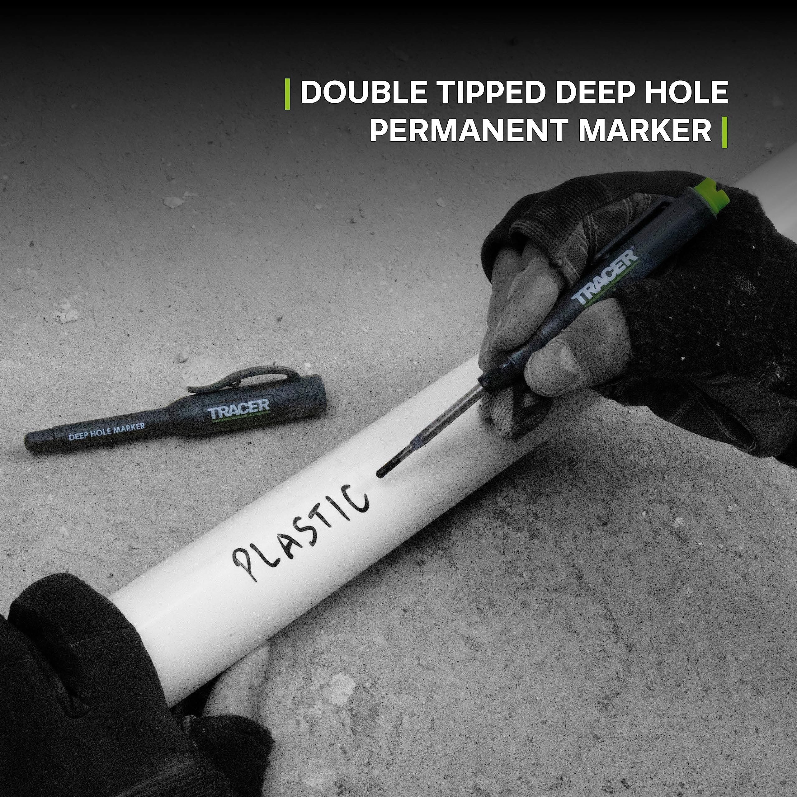 Tracer Complete Deep Hole Marking Kit - (including Double-Tipped Deep Hole Permanent Marker, Deep Hole Construction Pencil, 6x Replacement Lead Dispenser Site Holster)