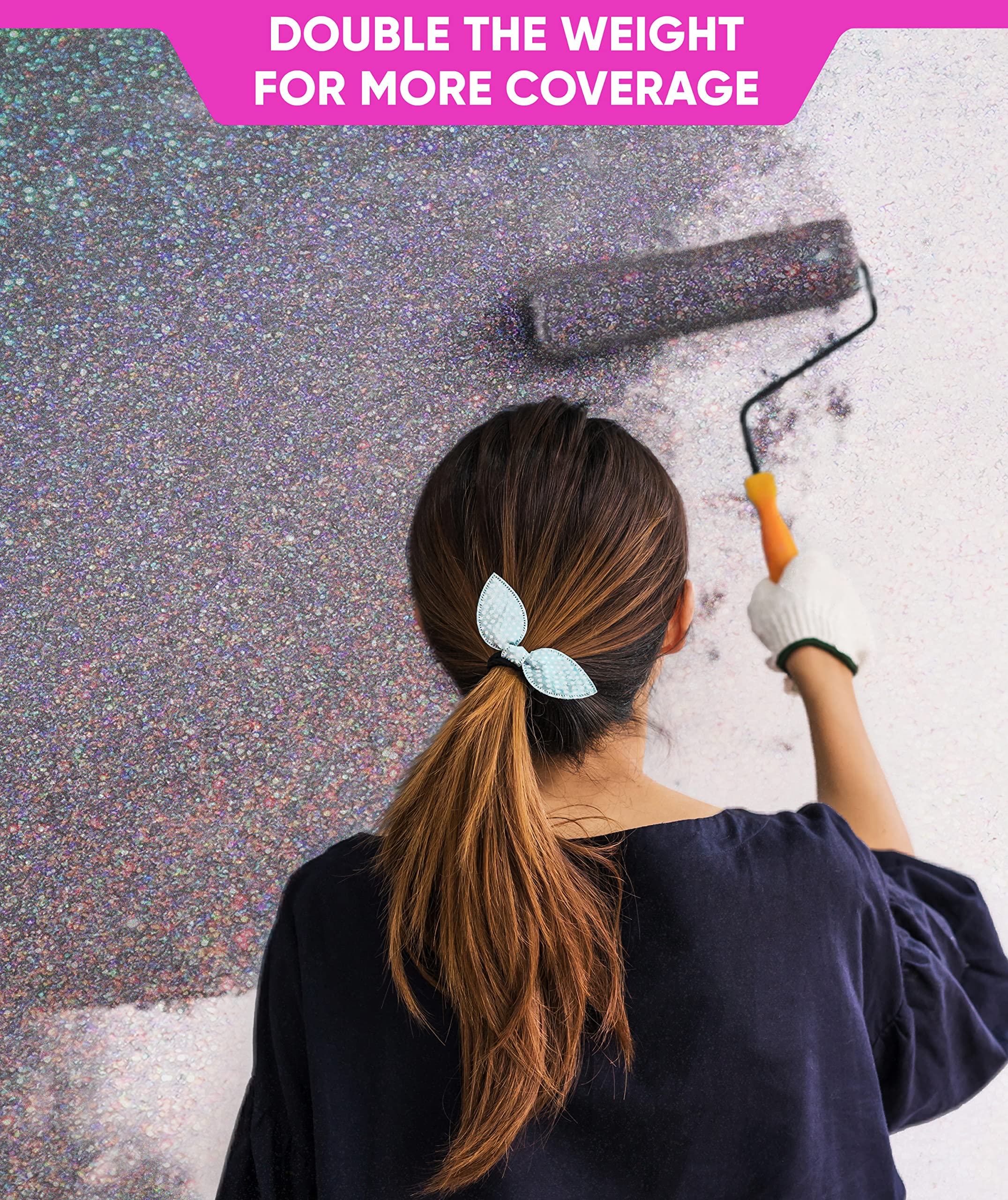 Silver Glitter for Paint [400g] – Holographic Glitter with 2X Buffing Pads – Silver Glitter Paint Additive - Paint Finish on Interior or Exterior Walls, Ceilings & Wood, Paint Glitter for Emulsion