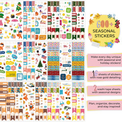 Clever Fox Seasonal Planner Stickers – 600and Month, Holiday & Seasons Stickers for Your Planner, Monthly Journal & Calendar – 18 Sheets, Set of Stickers & Washi Tape by Clever Fox (Seasonal Pack)