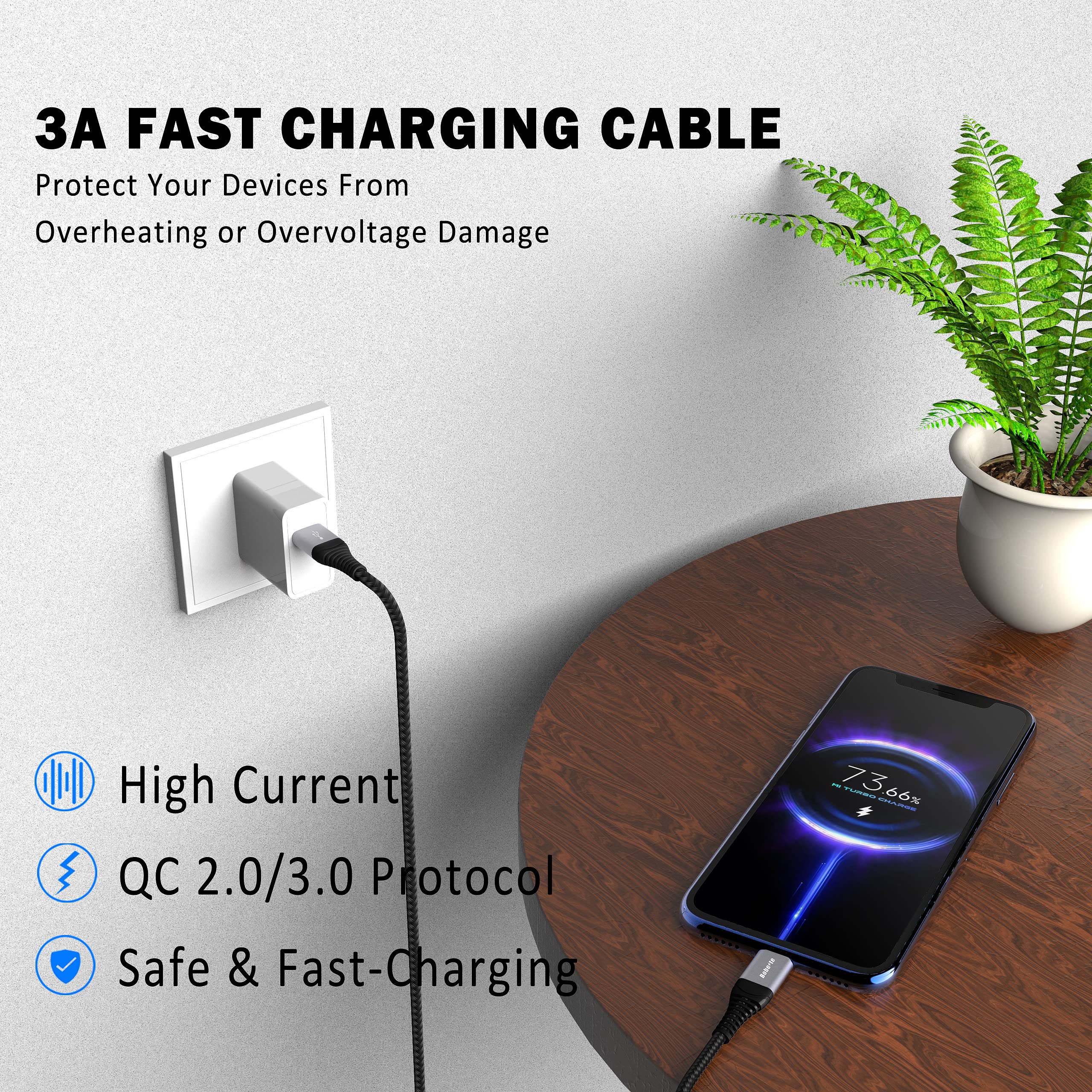 USB Type C Cable Fast Charge,[3pack,1Mand2Mand3M] USB C Charger Cable Nylon Charging Lead for Samsung Galaxy S20 FE S21 S22 S10 S9 S8 Plus A41 A42 A40 A51 A20e A21s A12 Note 20 10,Redmi Note 7 8T 9 9S